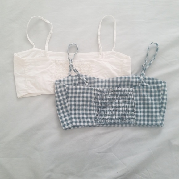 Brandy Melville 2 Bralettes Green Gingham & Blush - Picture 2 of 4